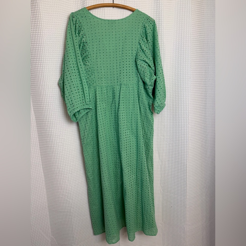 Cal Style Green Cotton Eyelet Midi Dress – Flowy Babydoll, Cottagecore Boho XXL - Picture 6 of 8
